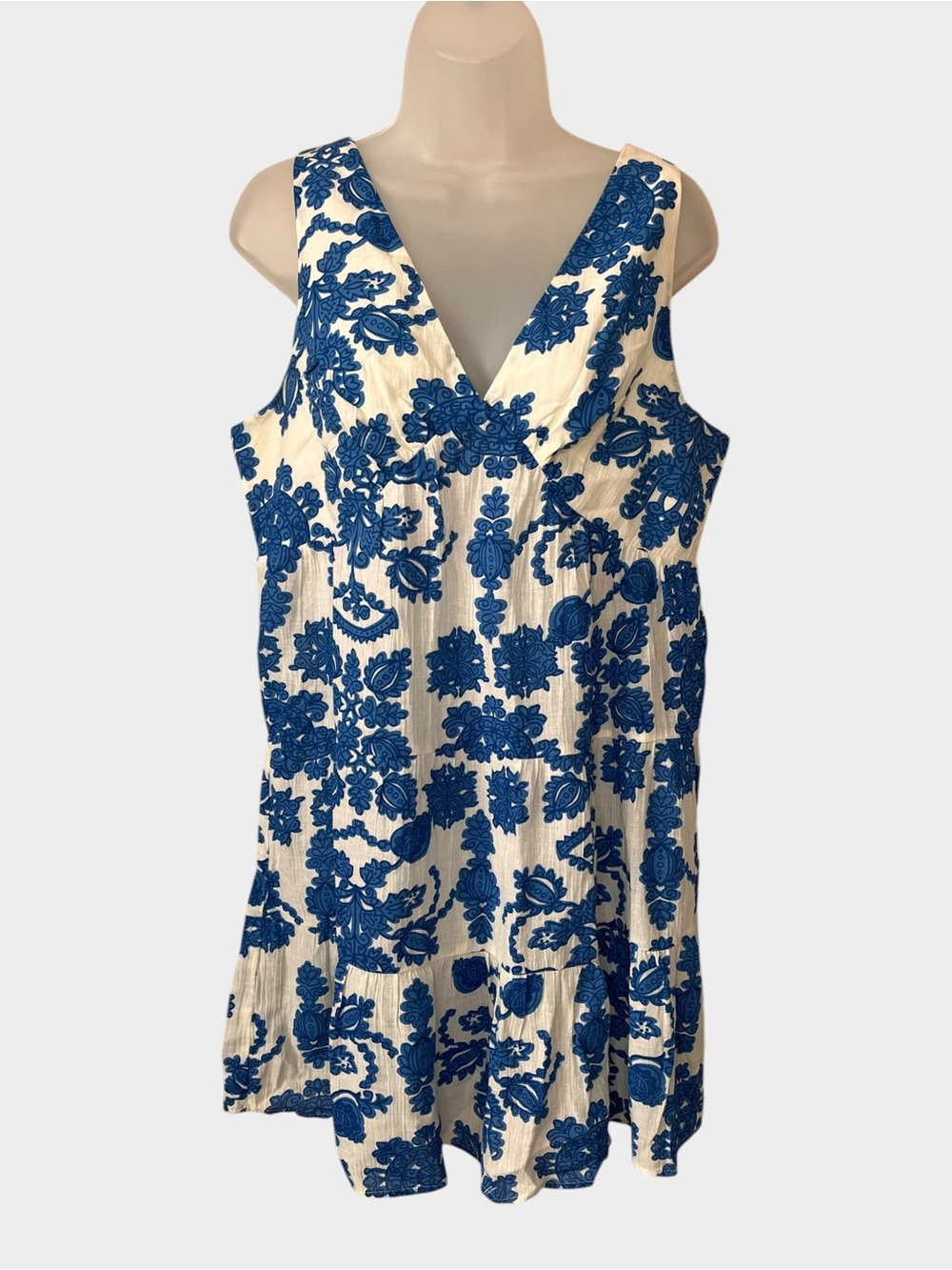 MAISON 123 Paris Blue White Paisley Cotton Linen Tiered Dress Size US 6 - Picture 2 of 6